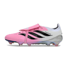 Chuteira Campo FG Adidas Predator 26 Elite Com Língua Rosa, Preta e Branca