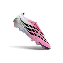 Chuteira Campo FG Adidas Predator 26 Elite Com Língua Rosa, Preta e Branca