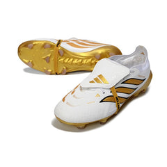 Chuteira Campo FG Adidas Predator 26 Elite Com Língua Branca e Dourada