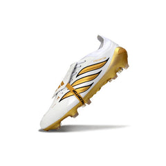 Chuteira Campo FG Adidas Predator 26 Elite Com Língua Branca e Dourada