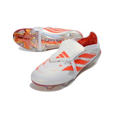 Chuteira Campo FG Adidas Predator 26 Elite Com Língua Branco e Laranja