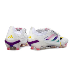 Chuteira Campo FG Adidas Predator 26 Elite Com Língua Branca, Rosa e Roxa
