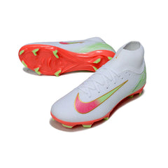 Chuteira Campo FG Nike Air Zoom Mercurial Superfly 10 Academy Branca, Laranja e Rosa