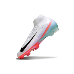 Chuteira Campo FG Nike Air Zoom Mercurial Superfly 10 Elite Branca, Rosa e Azul-Clara