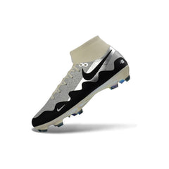 Chuteira Campo Sintético AG Nike Air Zoom Mercurial Superfly 9 Elite Prateada e Preta Infantil Pack Peak Ready