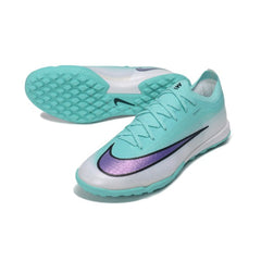 Chuteira Society TF Nike Air Zoom Mercurial Vapor 17 Elite Light Azul, Roxo e Branco