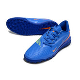 Chuteira Society TF Nike Phantom 6 Academy Azul e Laranja