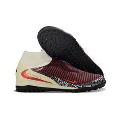 Chuteira Society TF Nike Phantom 6 DF Elite Pack Branco e Vermelha-Escura Infantil