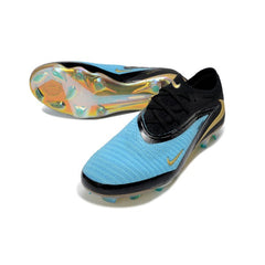 Chuteira Campo FG Nike Phantom 6 Elite Preta, Azul e Dourada