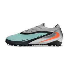 Chuteira Society TF Nike Phantom 6 Pro Preta, Prateada e Azul-Clara