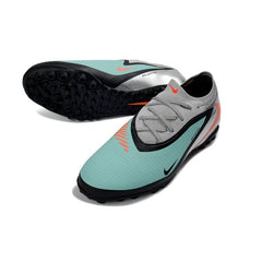 Chuteira Society TF Nike Phantom 6 Pro Preta, Prateada e Azul-Clara
