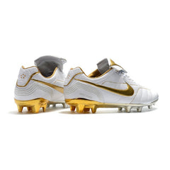 Chuteira Campo FG Nike Tiempo 7 R10 Elite Branca e Dourada