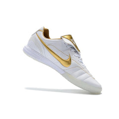 Chuteira Futsal IC Nike Tiempo 7 R10 Elite Branca e Dourada