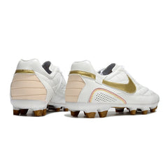 Chuteira Campo FG Nike Tiempo R10 Legend Elite Branca e Dourada