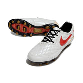 Chuteira Campo FG Nike Tiempo R10 Legend Elite Branca e Vermelha