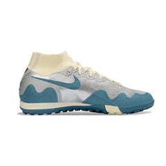 Chuteira Society TF Nike x Patta Zoom Mercurial Superfly Elite Branco, Azul e Prateado Kids