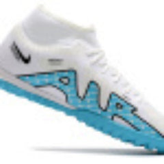 Chuteira Society TF Nike Zoom Mercurial Superfly 9 Academy Branca e Azul