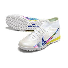 Chuteira Society TF Nike Zoom Mercurial Superfly 9 Academy Branca e Multicolorida