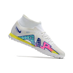 Chuteira Society TF Nike Zoom Mercurial Superfly 9 Academy Branca e Multicolorida