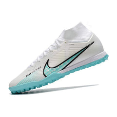 Chuteira Society TF Nike Zoom Mercurial Superfly 9 Elite Branca e Azul