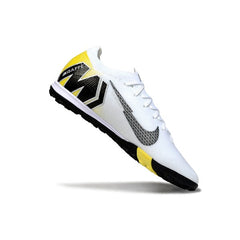 Chuteira Society TF Nike Zoom Mercurial Vapor 16 Elite Pack Mbappe Branca e Amarela