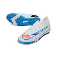 Chuteira Society TF Nike Zoom Mercurial Vapor 16 Elite Branca e Azul-Clara