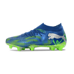 Chuteira Campo FG Puma Future 9 Low Cut Azul e Verde Fluorescente