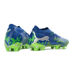 Chuteira Campo FG Puma Future 9 Low Cut Azul e Verde Fluorescente