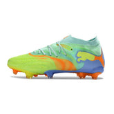 Chuteira Campo FG Puma Future 9 Low Cut Fluorescent Verde e Azul Claro