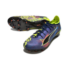 Chuteira Campo FG Puma Ultra 5 Carbon Azul e Verde Fluorescente