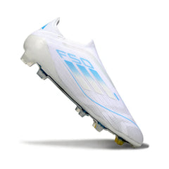 Chuteira Campo FG Adidas F50 Elite Sem Cadarço Branca e Azul-Clara