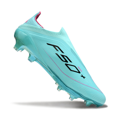 Chuteira Campo Adidas F50+ Elite Sem Cadarço FG Azul Claro