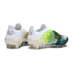 Chuteira Campo Adidas F50+ Elite Sem Cadarço FG Branco e Verde Mo Salah Pack