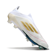 Chuteira Campo Adidas F50+ Elite Sem Cadarço FG Branco e Verde Mo Salah Pack
