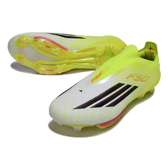 Chuteira Campo Adidas F50+ Elite Sem Cadarço FG Amarelo e Branco