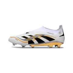 Chuteira Campo FG Adidas Predator 25 Elite Sem Cadarço Branca e Dourada