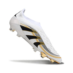 Chuteira Campo FG Adidas Predator 25 Elite Sem Cadarço Branca e Dourada