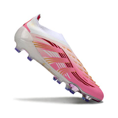 Chuteira Campo FG Adidas Predator 25 Elite Sem Cadarço Branca e Rosa