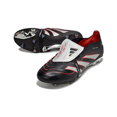Chuteira Campo FG Adidas Predator 25 Elite Com Língua Preta, Prateada e Vermelha