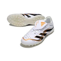 Chuteira Society TF Adidas Predator 25 Elite Com Língua Branca, Preta e Dourada