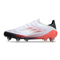 Botas de fútbol Adidas F50 Primeknit Elite SG con punta de aluminio en color blanco, gris y naranja