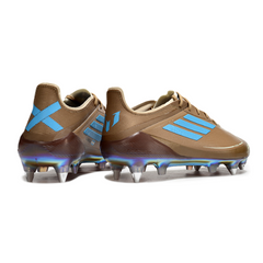 Chuteira Campo Adidas F50 Elite SG Ponta de Aluminio Messi Marrom, Branco e Azul Claro