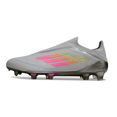 Botas de fútbol Adidas F50 Elite Laceless FG gris, rosa y amarillo