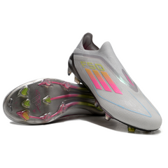 Botas de fútbol Adidas F50 Elite Laceless FG gris, rosa y amarillo