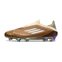 Chuteira Campo Adidas F50 Elite Sem Cadarço FG Messi Marrom e Azul Claro