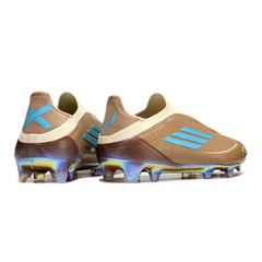 Chuteira Campo Adidas F50 Elite Sem Cadarço FG Messi Marrom e Azul Claro