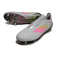 Botas de fútbol Adidas F50 Elite Laceless SG con punta de aluminio, gris, rosa y amarillo