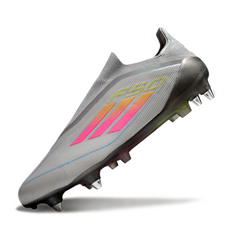 Botas de fútbol Adidas F50 Elite Laceless SG con punta de aluminio, gris, rosa y amarillo