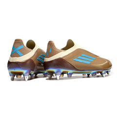 Chuteira Campo Adidas F50 Elite Sem Cadarço SG Ponta de Aluminio Messi Marrom e Azul Claro