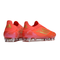 Botas de fútbol Adidas F50 Elite Laceless SG con punta de aluminio, color rojo y amarillo